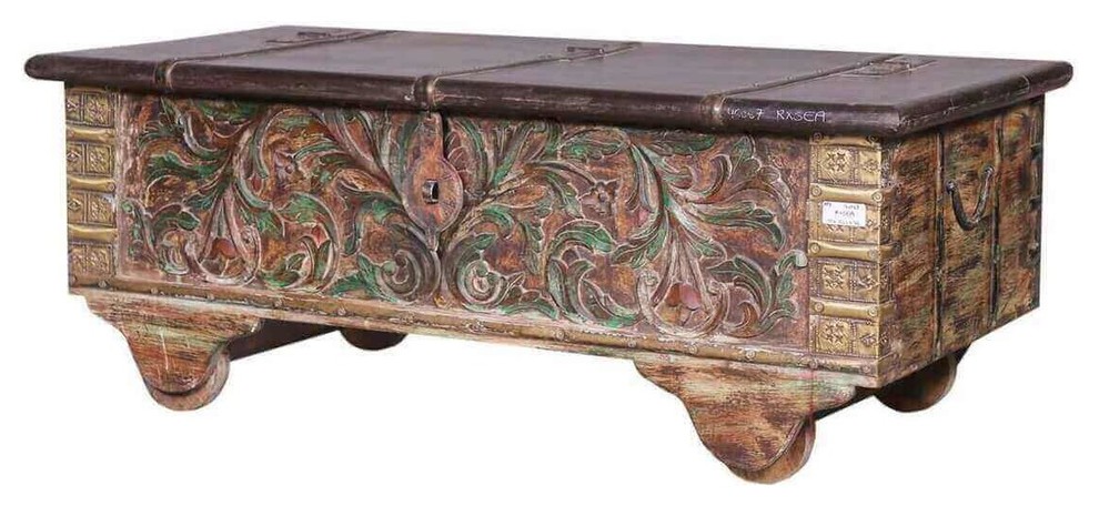 Talence Reclaimed Wood Hand Carved Antique Coffee Table Trunk   Farmhouse   Coffee Tables   by Sierra Living Concepts Inc  Houzz