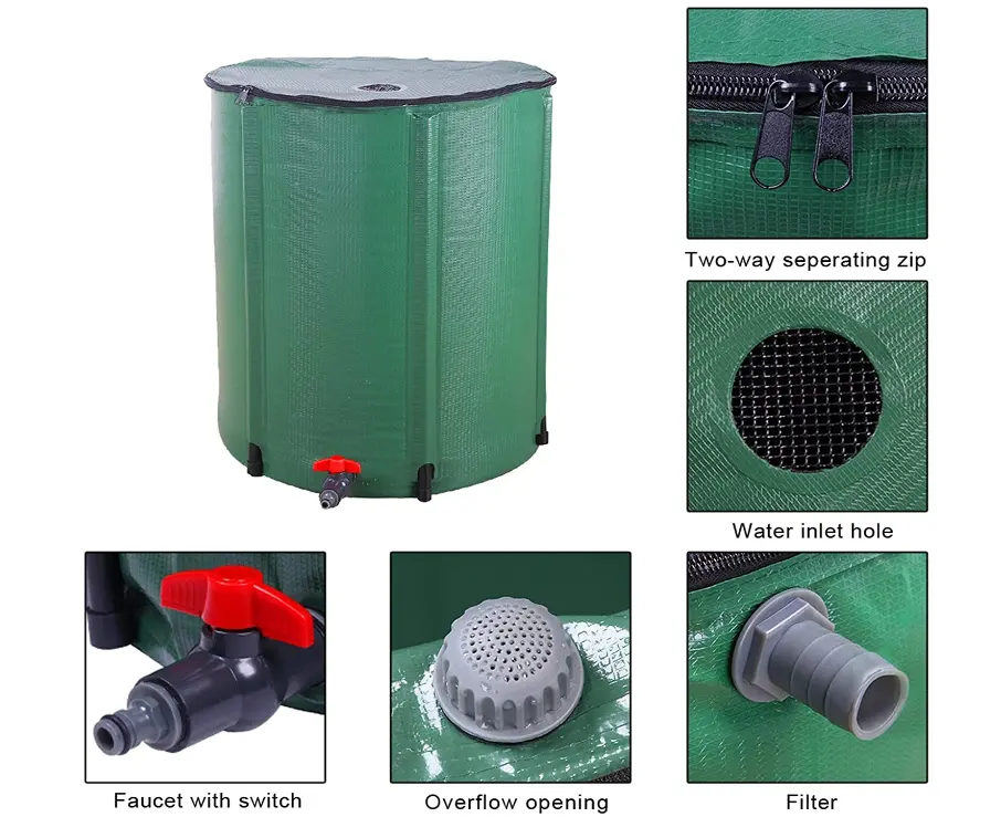 Irrigation System Rain Water Barrel with rain pipe  Portable Collapsible PVC Tarpaulin Rain Barrel