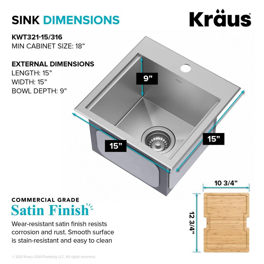 KRAUS Kore 16 Gauge Marine Grade Stainless Steel 15