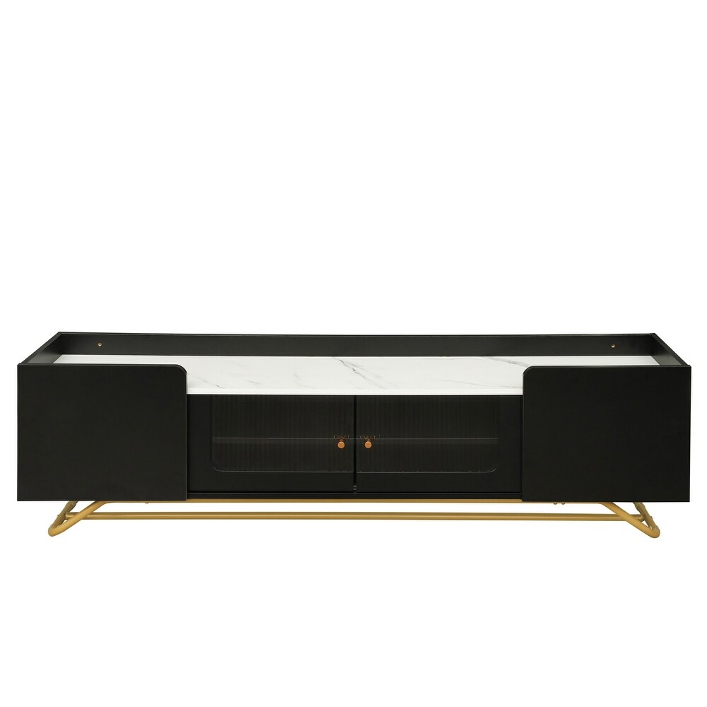 Faux Marble Top TV Console Table with Gold Frame Base TV Stand for TVs Up to 65\