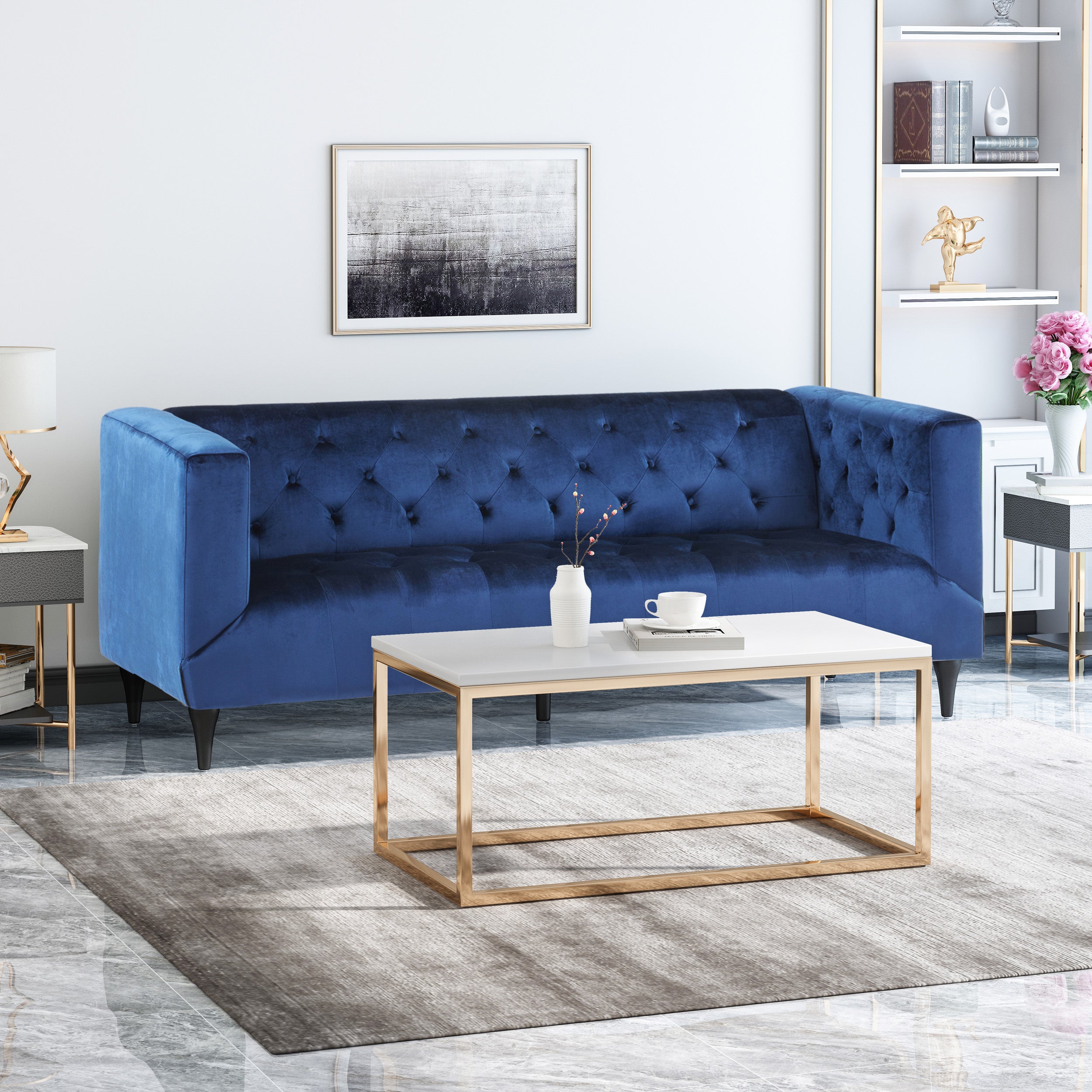 Alura Velvet Upholstered Tufted 3 Seater Sofa