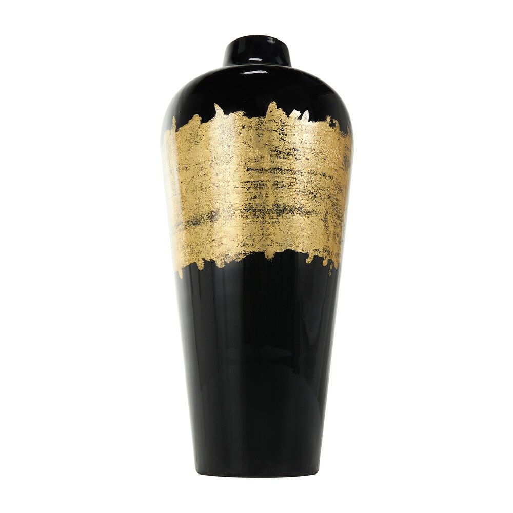 Black Metal Abstract Vase with Gold Detailing