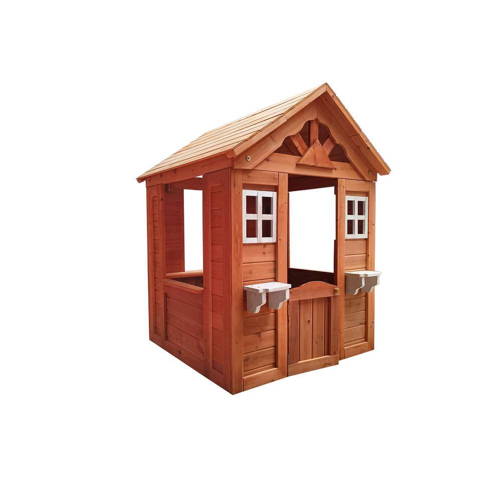 Tidoin All Wooden Kids Playhouse with 2 Windows and Flowerpot Holder Wonh-YDW1-852