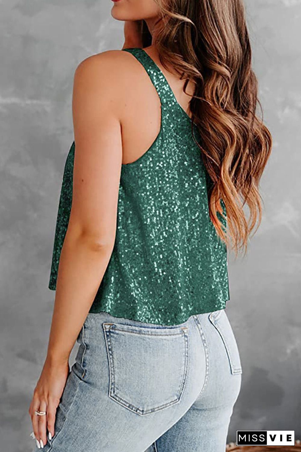 Sequin Glitter Sleeveless Plain Tank Top