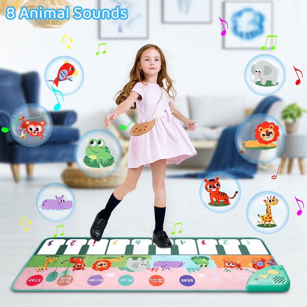 Zmoon Piano Mat for Toddlers 1-3， 43x14 Floor Keyboard Music Dance Playmat， Early Learning Educational Toys for Girls， Pink