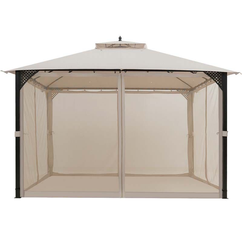 12 x 10 FT Patio Metal Gazebo with Netting & 2 Tier Roof, Heavy Duty Outdoor Canopy Gazebo Tent for Party