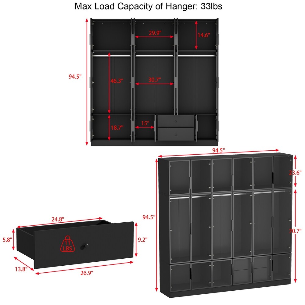 Modular Wardrobe with Elegant Glass Showcase Armoires Closet Cabinet