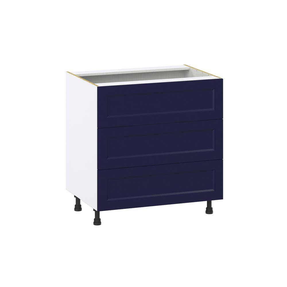 J COLLECTION 33 in. W x 24 in. D x 34.5 in. H Devon Painted Blue Shaker Assembled Base Kitchen Cabinet with 3 Even Drawers DSB3DA33-DV