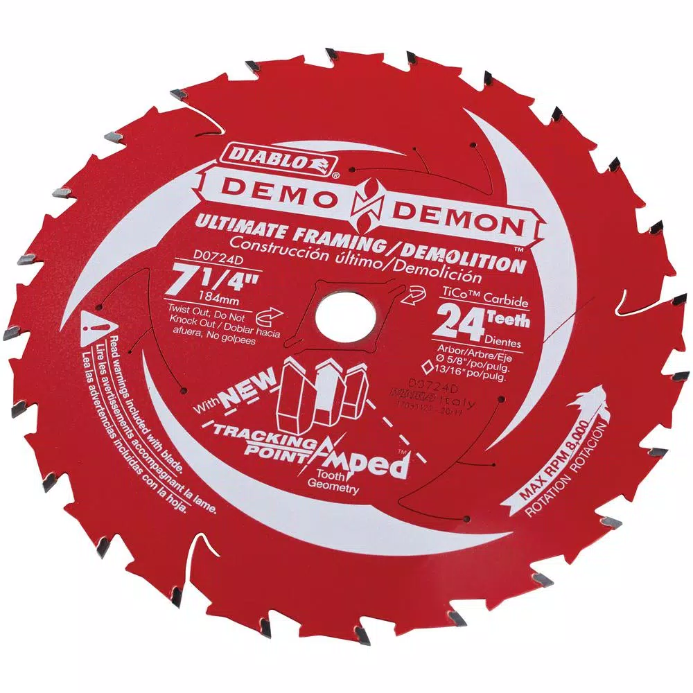 DIABLO 7-1/4 in. 24-Teeth Demo Demon Tracking Point Amped Saw Blade and#8211; XDC Depot