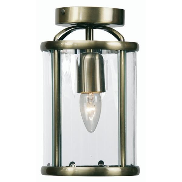 Oaks 351 FL AB Fern Antique Brass Semi Flush Lantern with Glass Panels