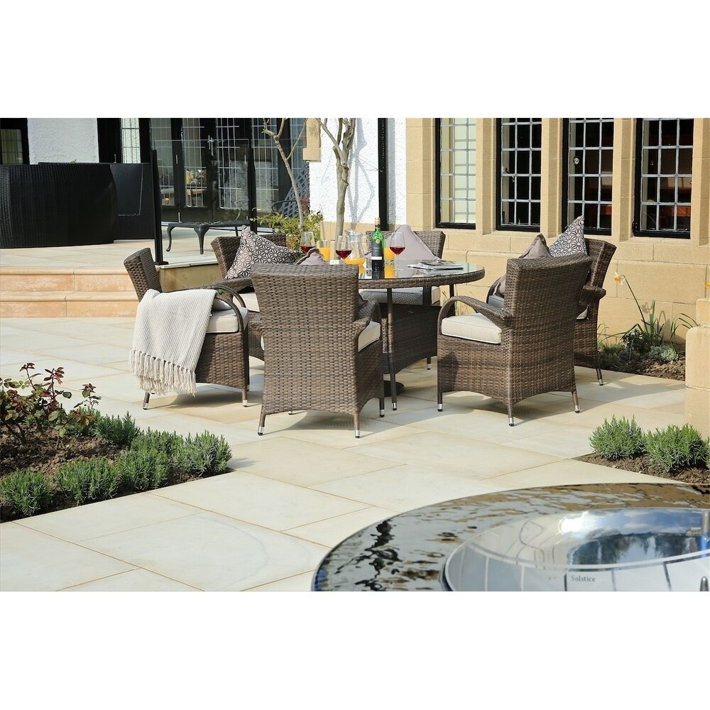 Outdoor 7 Piece Wicker Dining Set Patio Round Table with Eton Chairs