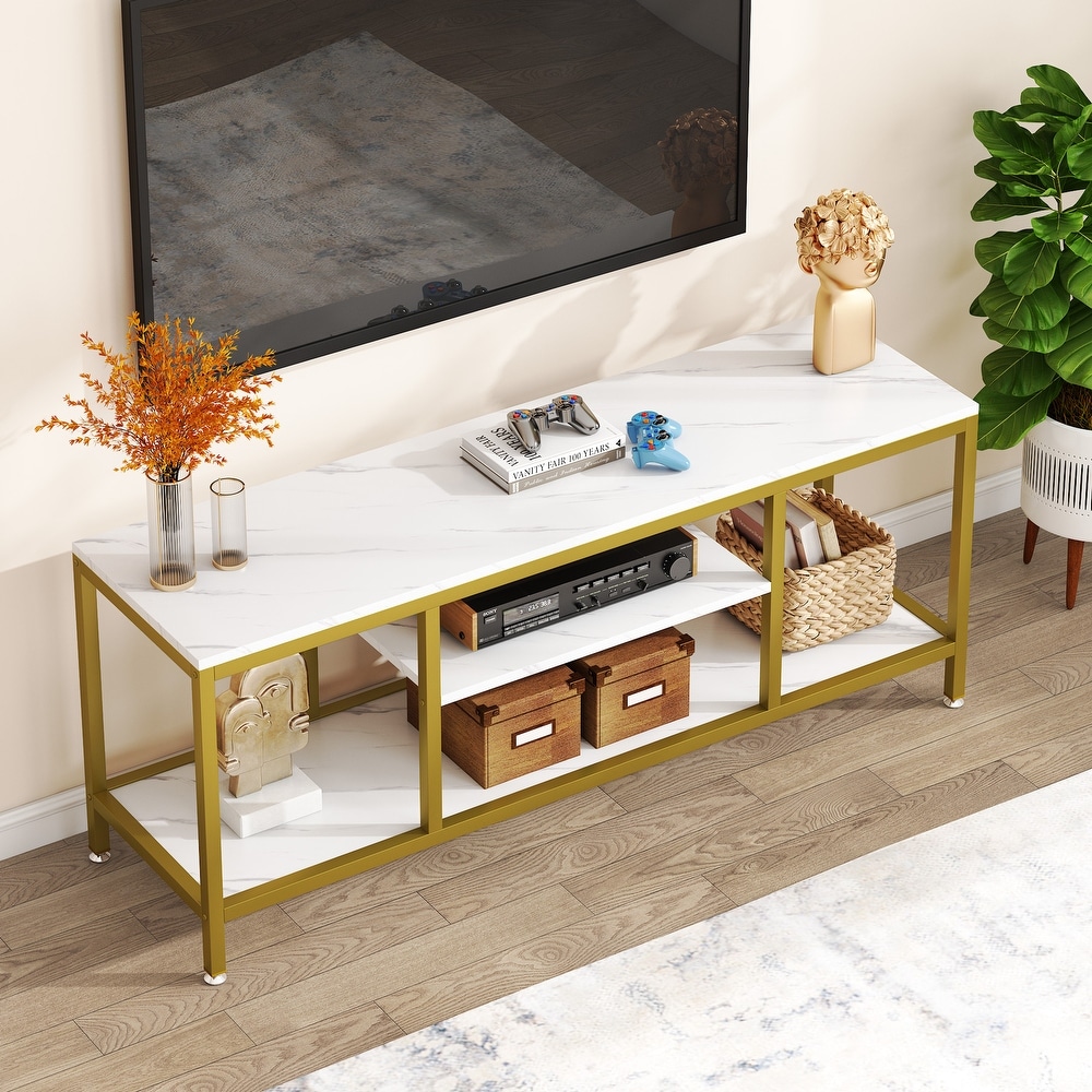 TV Stand for 65 Inch TV  59 Inch Modern TV Console Table with Open Storage Shelves