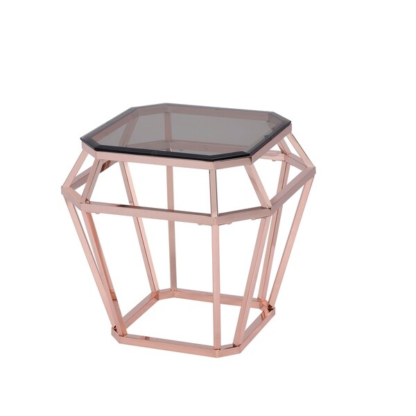 ACME Clifton End Table in Smoky Glass and Rose Gold