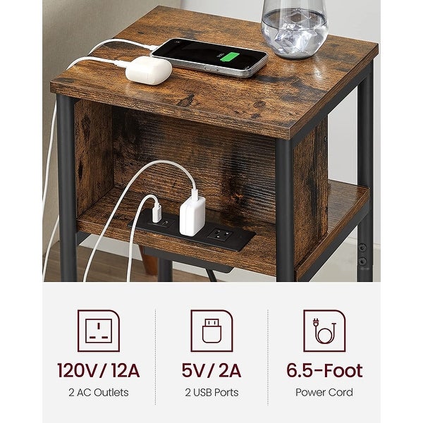 VASAGLE Side Table with Charging Station (3-Tier)