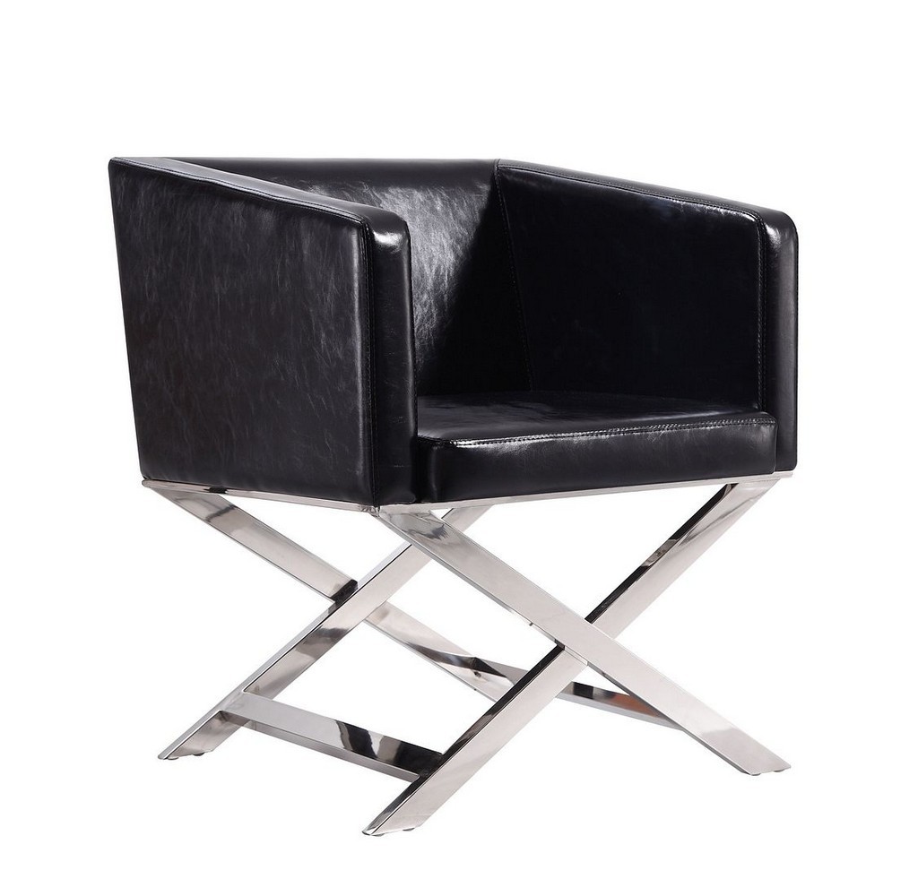 Manhattan Comfort Hollywood Black and Polished Chrome Faux Leather Lounge Accent Chair - Manhattan Comfort AC050-BK