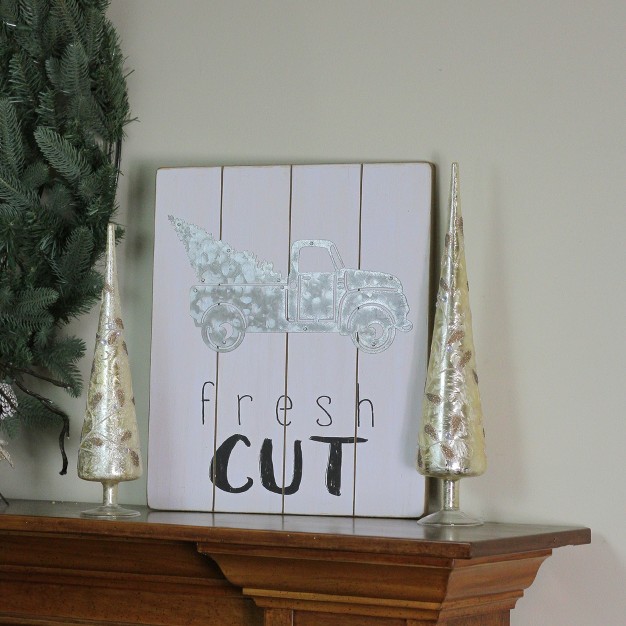 Gray And Black quot fresh Cut quot Galvanized Truck Christmas Wall Hanging