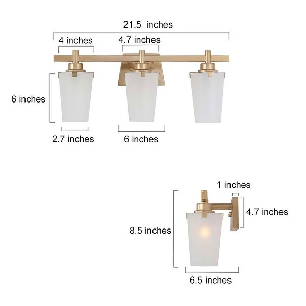 Mid-century Modern Glam 3-light Gold Dimmable Bathroom Vanity Light with Frosted Glass Shade - L22