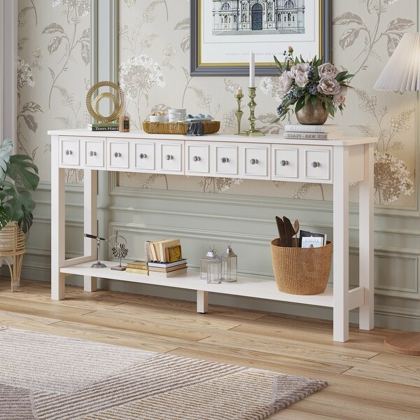 Entryway Long Console Table with Different Size Drawers and Shelf