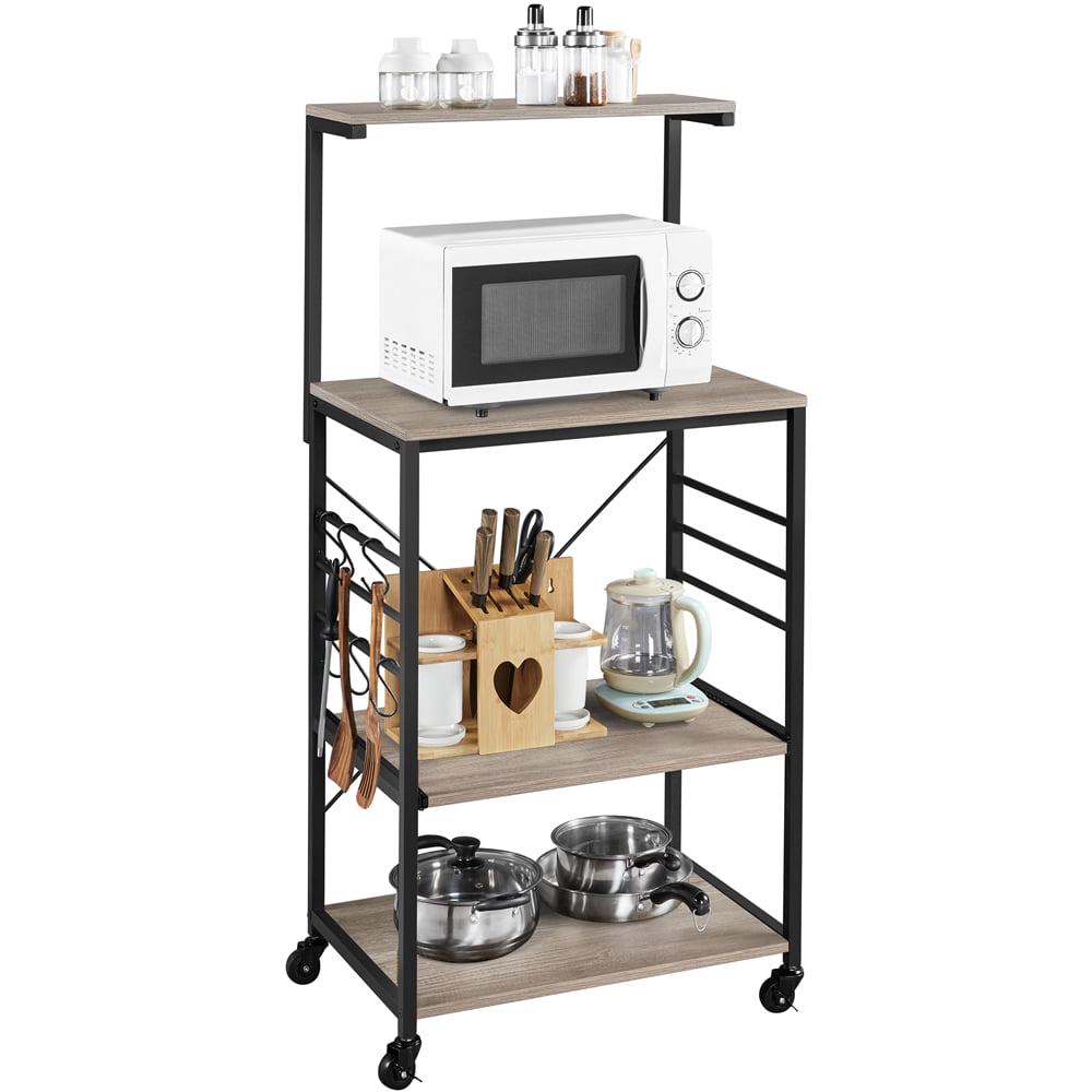 SmileMart Wooden Bakers Rack Storage Cart with Side Hooks for Kitchen， Gray