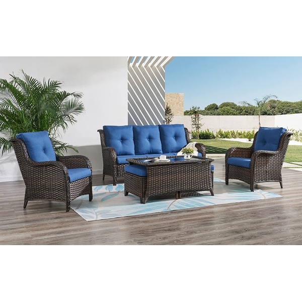 Pocassy 6 Piece Outdoor Wicker Conversation Sofa Set