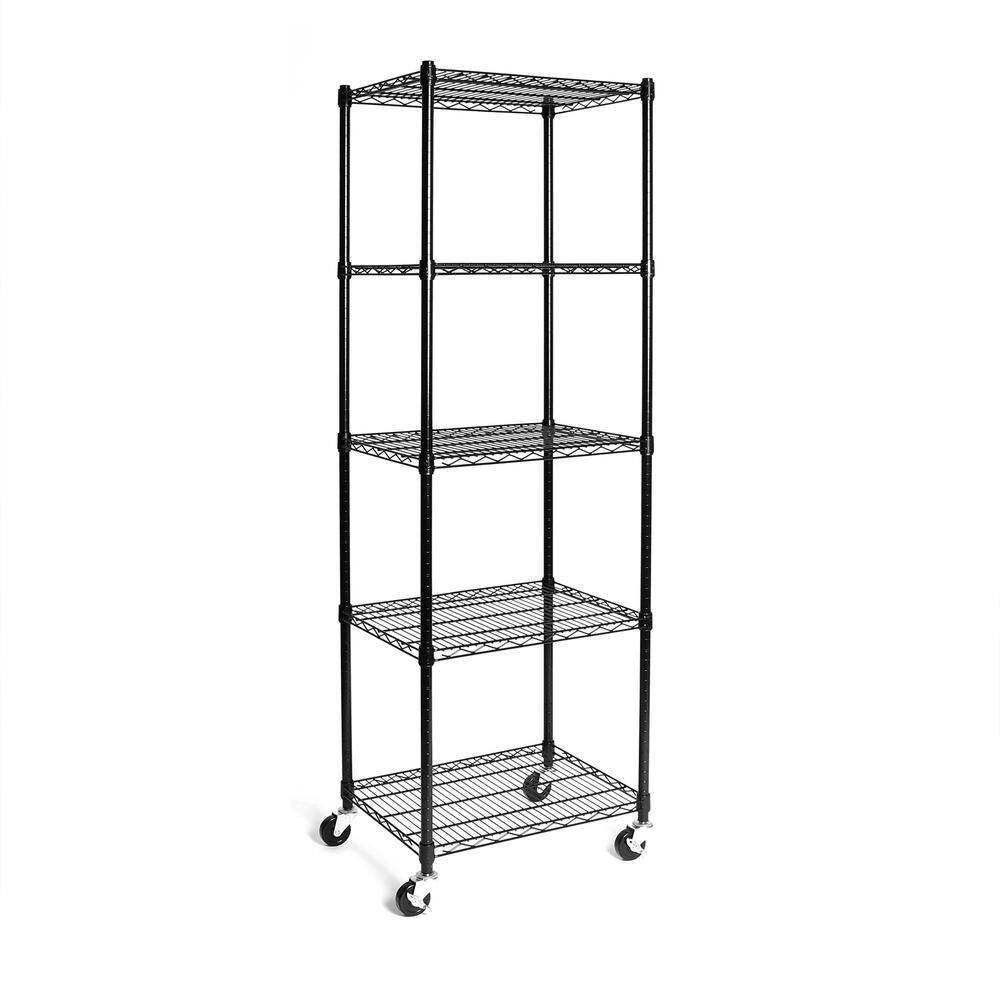 Seville Classics Black 5-Tier Rolling Steel Wire Shelving Unit (24 in. W x 75 in. H x 18 in. D) WEB607