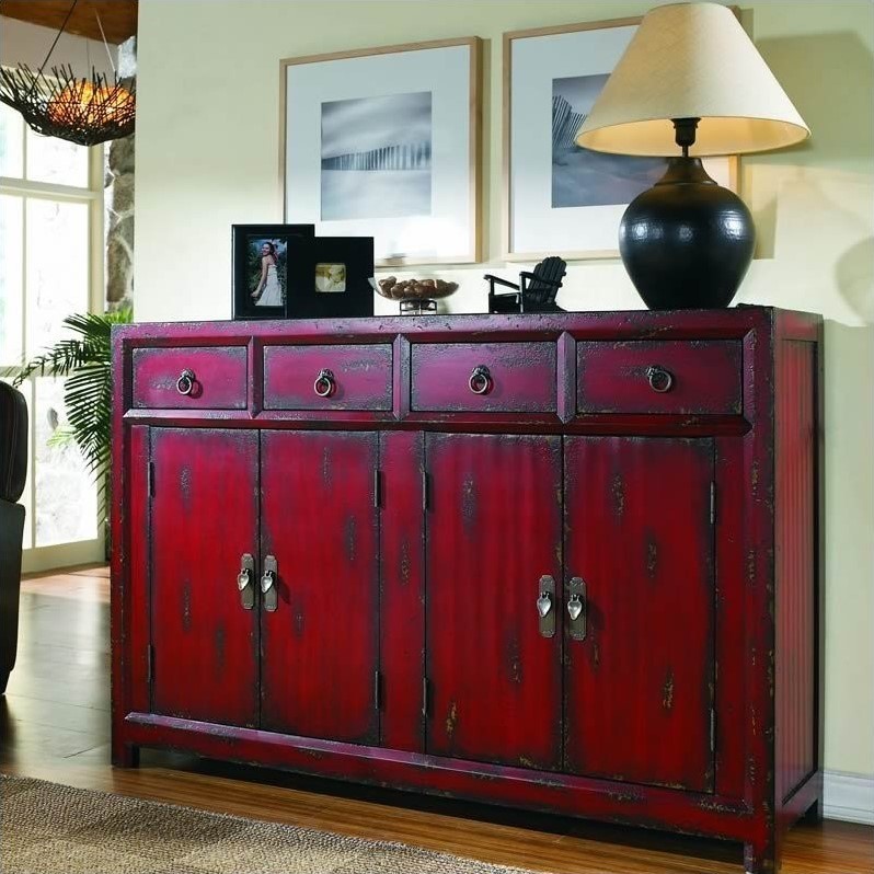 Beaumont Lane 4 Drawer Wood  ampVeneers Accent Chest with Shelf in Rich Red   Farmhouse   Accent Chests And Cabinets   by Homesquare  Houzz