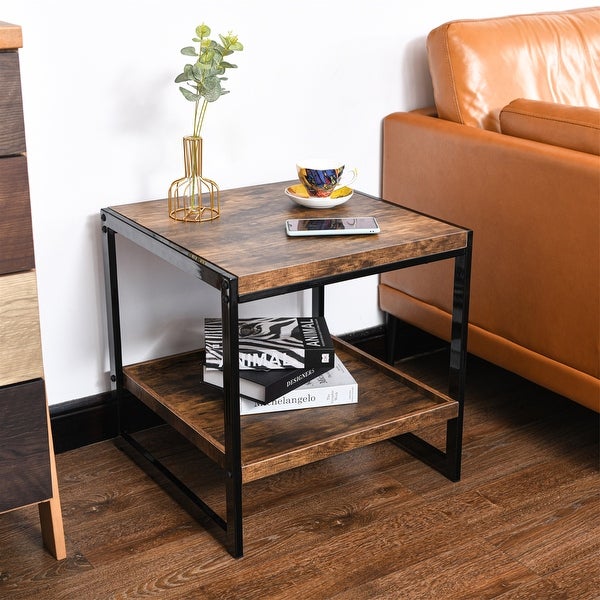 2-tier Side Table， Bedroom Nightstand with Lower Shelf