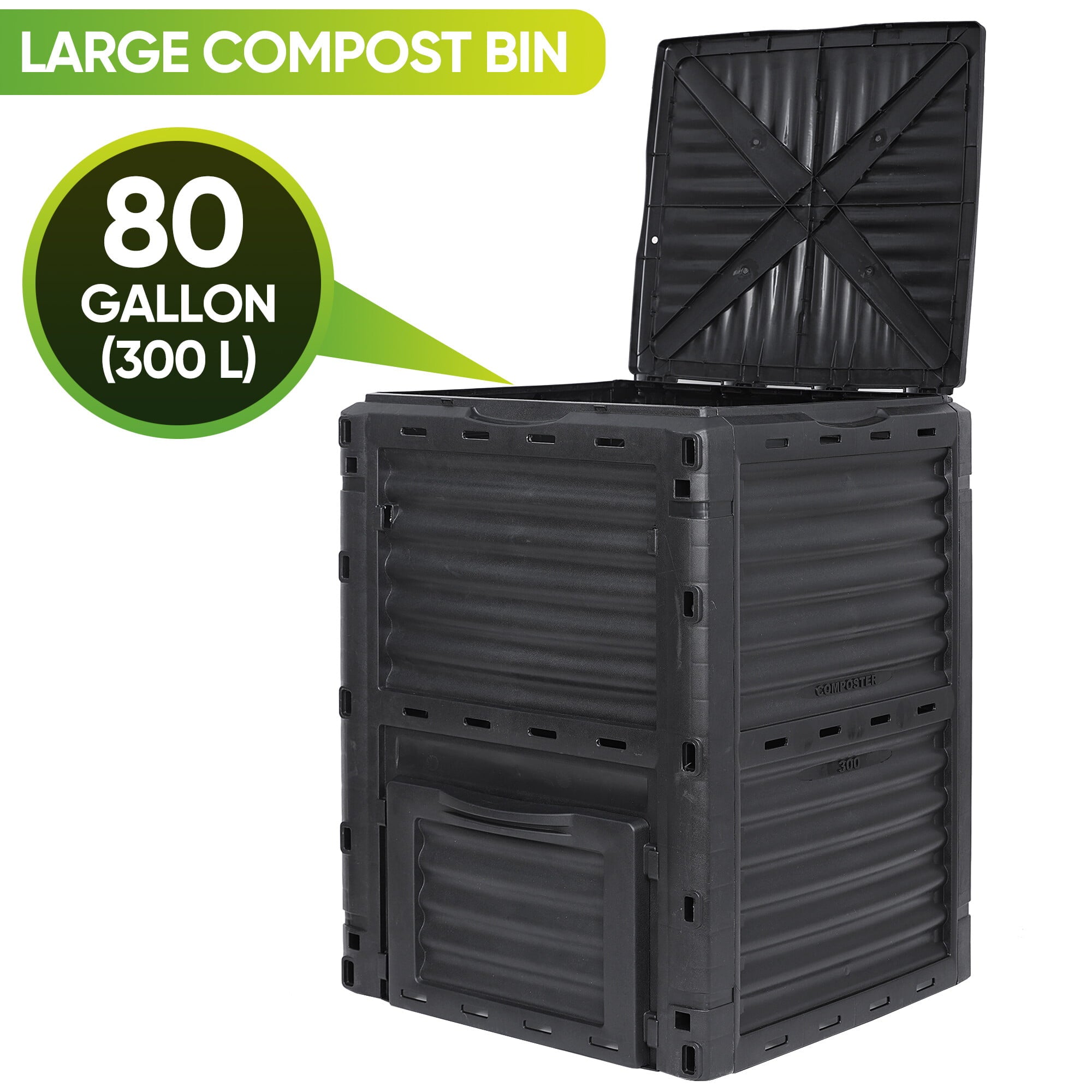 ZENSTYLE Garden Compost Bin 80 Gal Fast Creation of Fertile Soil, Black