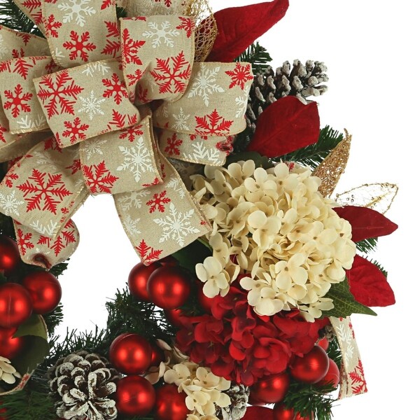 24 Hydrangea Christmas Holiday Wreath with a Large Bow