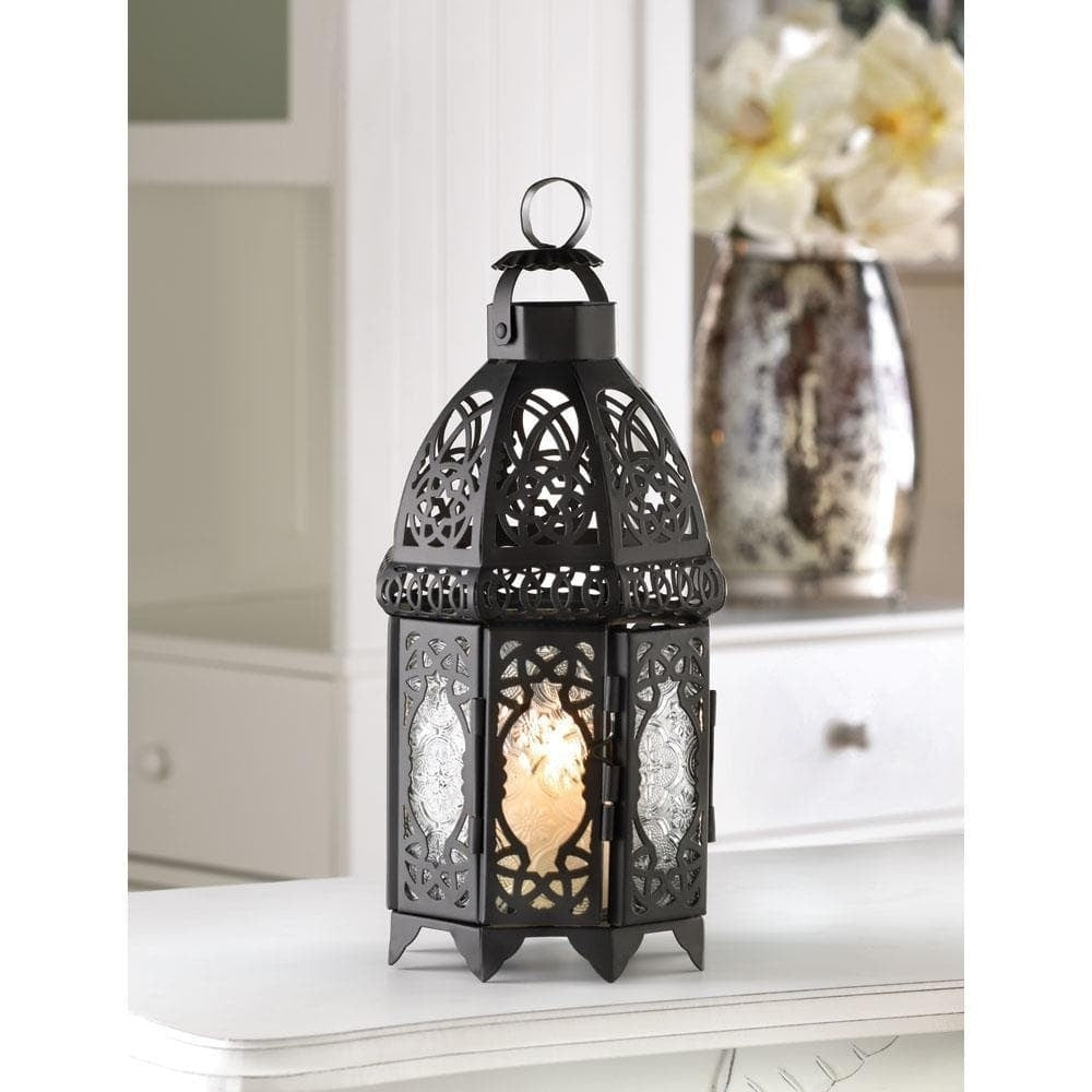 Set of 2 Black Lace Candle Lanterns