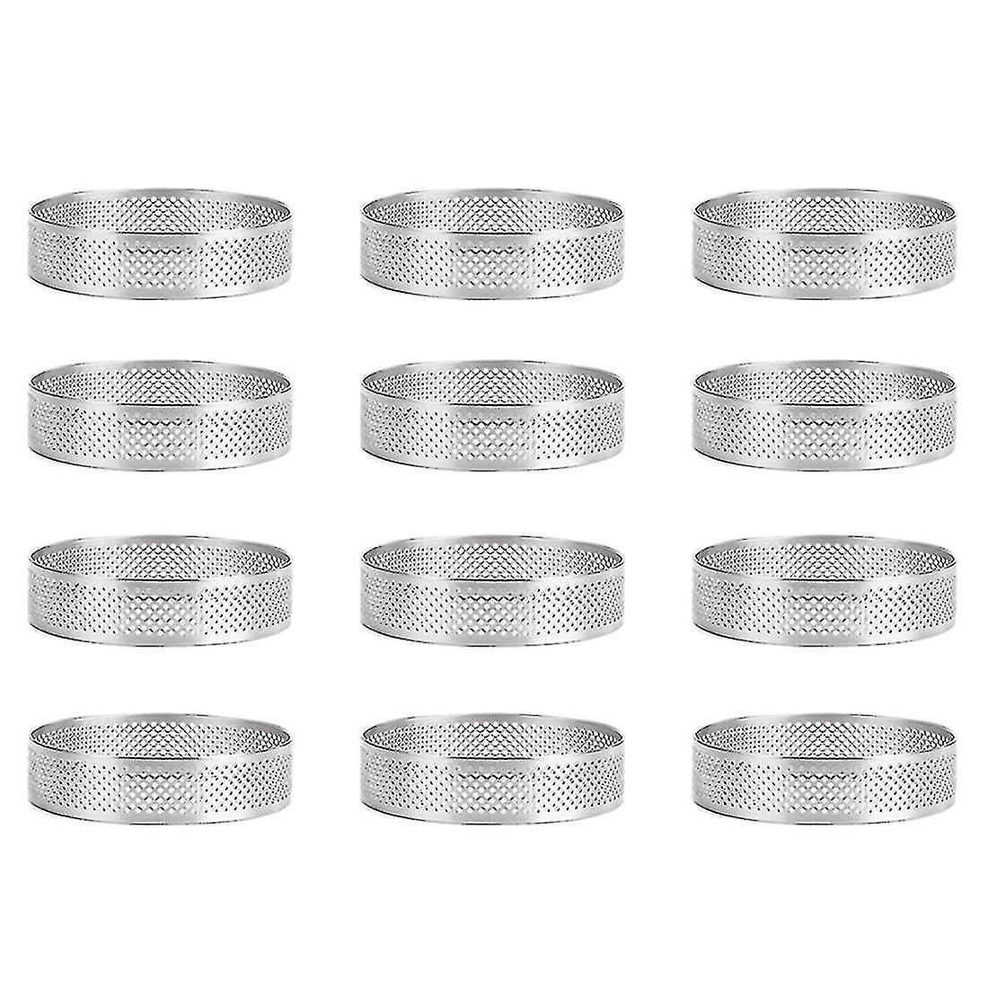 12 Pack Stainless Steel Tart Rings，perforated Cake Mousse Ring， 6cm