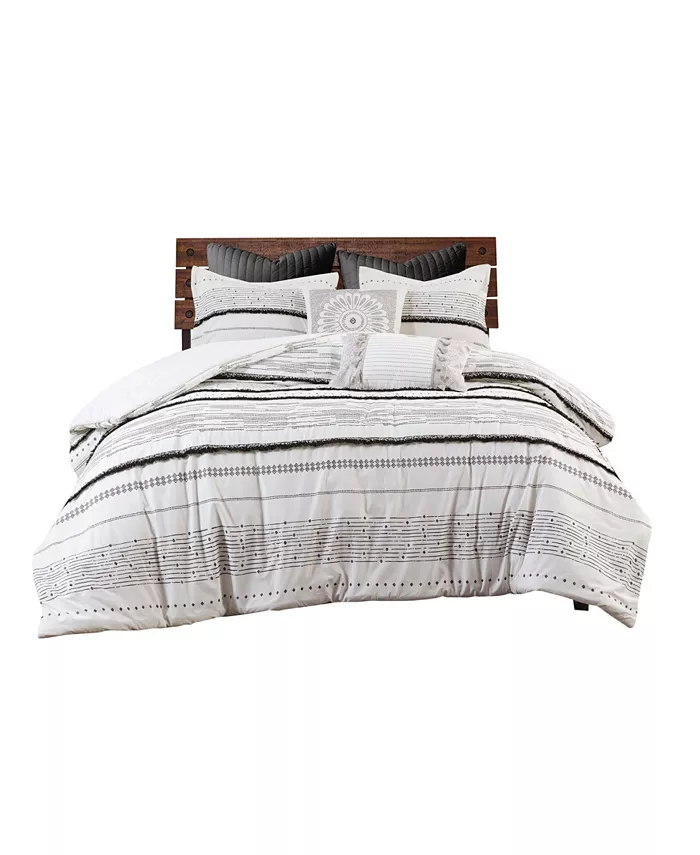 INK+IVY Nea Boho Stripe Cotton 3-Pc. Duvet Cover Set， Full Queen