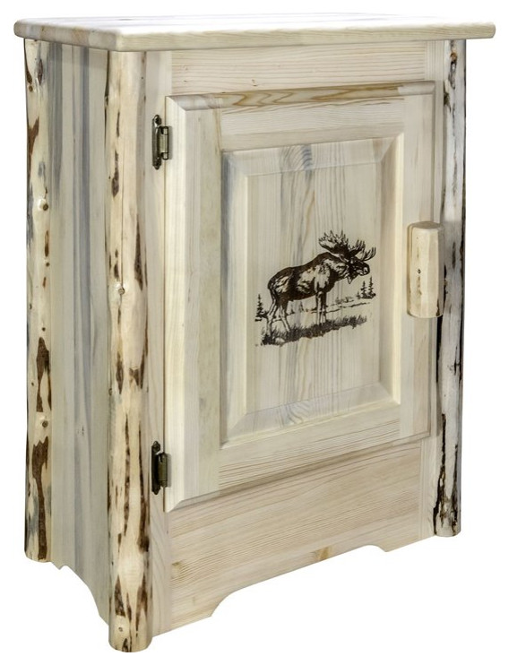 Montana Woodworks Wood Accent Cabinet with Engraved Moose Design in Natural   Rustic   Accent Chests And Cabinets   by Homesquare  Houzz