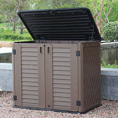 KINYING Small Horizontal Storage Sheds,26 cu.ft Resin Outdoor Storage Shed Weather Resistance(Brown)