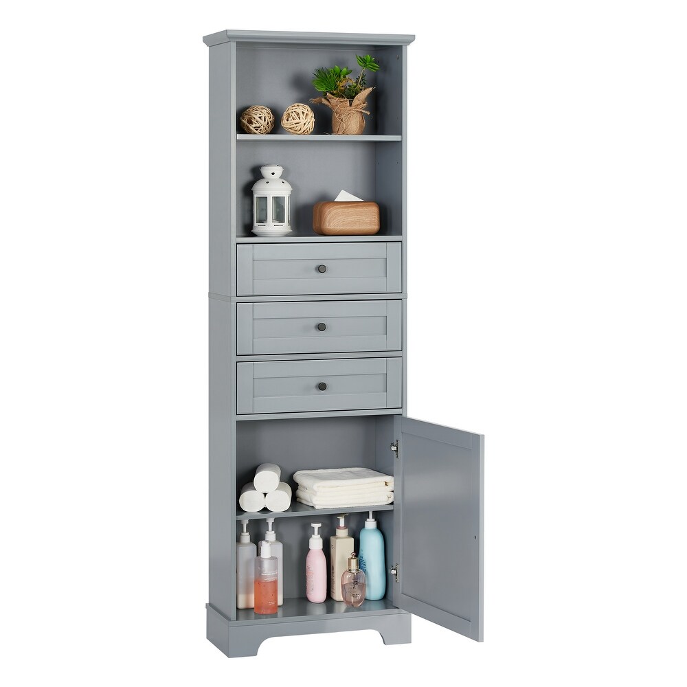 Grey Bathroom Floor Storage Cabinet Freestand Cupboards Towel Cabinet