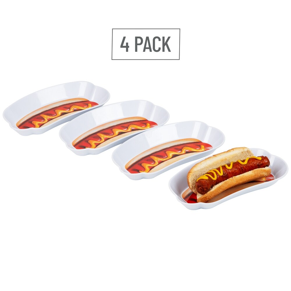 Mind Reader Hot Dog Serving Plates for Parties and BBQs  4 Piece Set  Melamine  8.5\