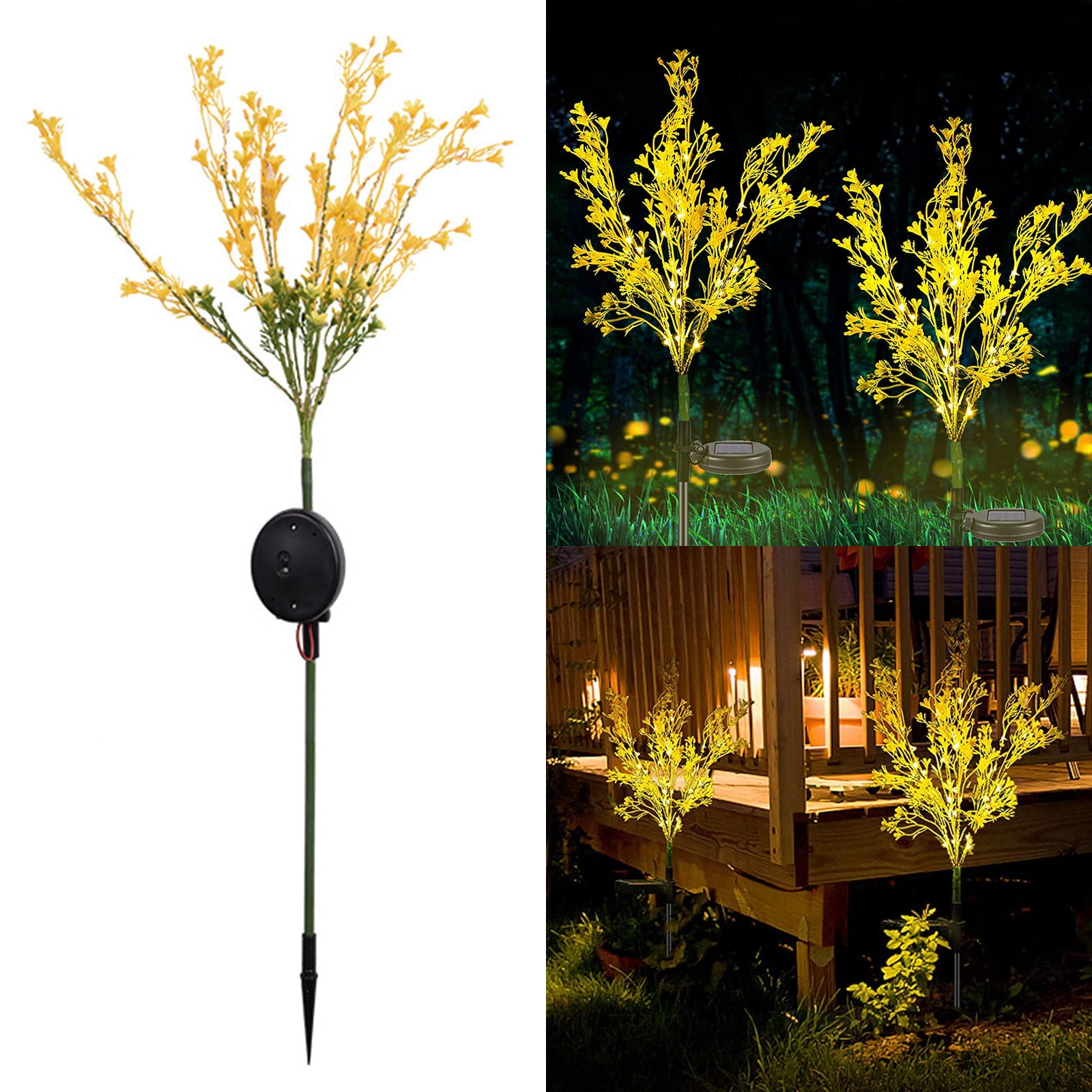 Outdoor Solar Flower Lights Canola Flowers Solar LED Garden Stake Lights IP65 Waterproof Adjustable for Patio 2Pack