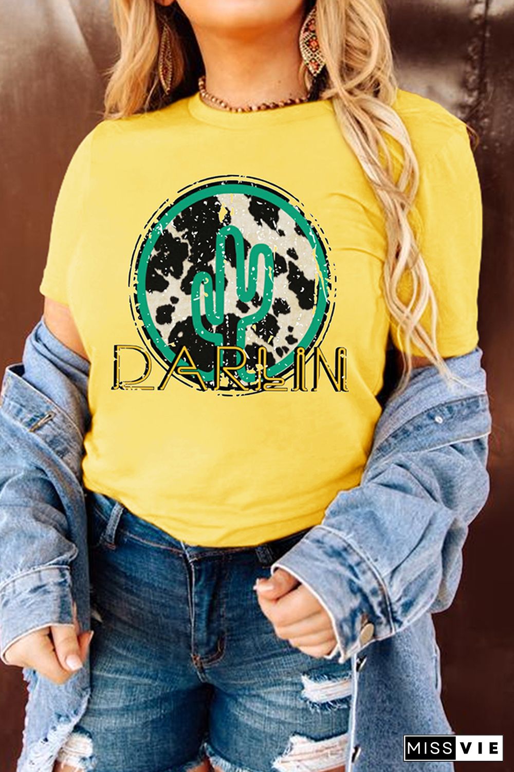 Darlin Print Graphic Tees for Women Wholesale Short Sleeve T shirts Top