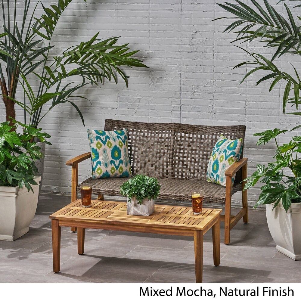 Hampton Outdoor Acacia/ PE Wicker Loveseat and Coffee Table Set by Christopher Knight Home
