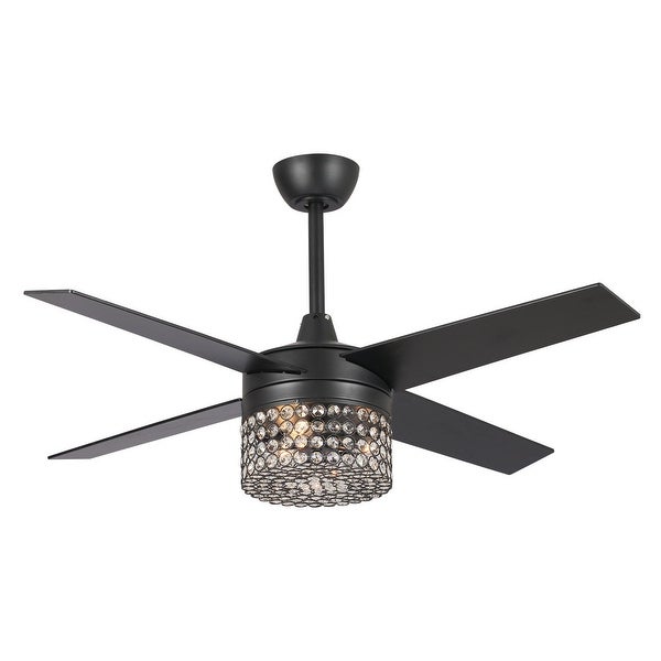 48 in. Indoor Modern Black Crystal Chandelier Ceiling Fan with Remote and Light Kit - Overall: 48