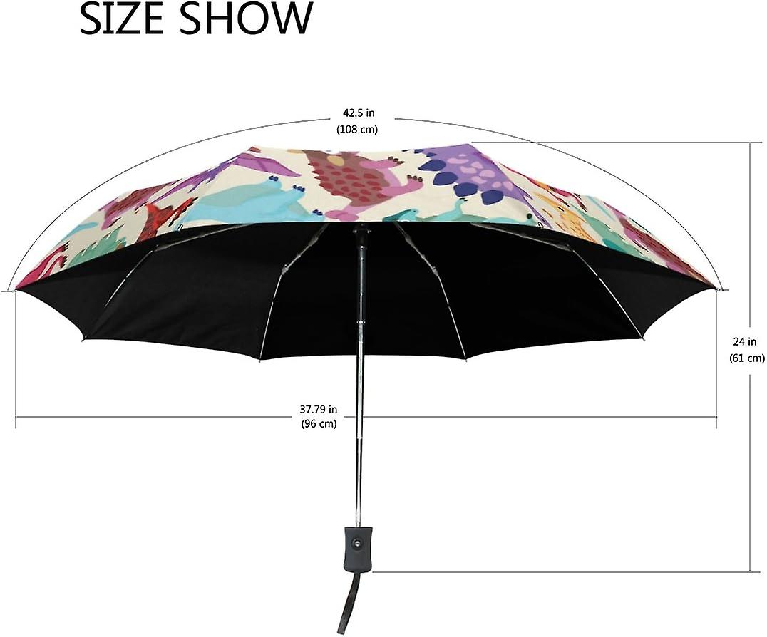 Colourlife Seamless Dinosaur Pattern Auto Open Close Foldable Windproof Travel Umbrella