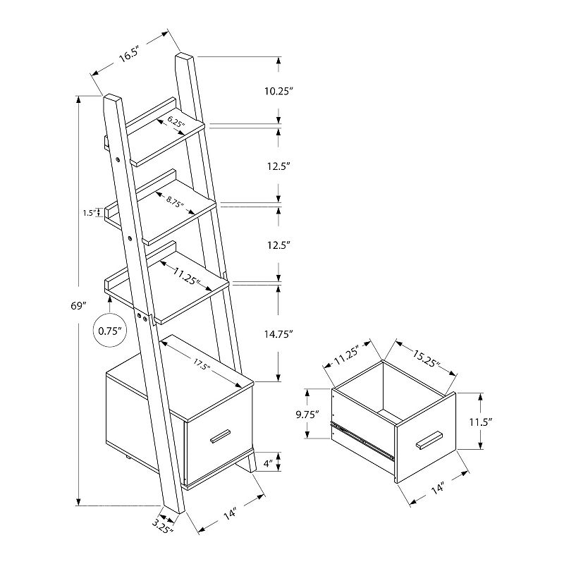 Monarch Espresso Corner Leaning Ladder Bookcase