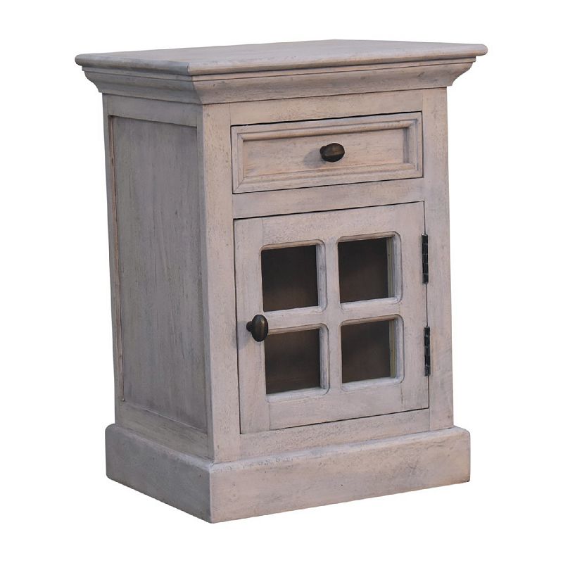 Stone Finish Bedside with Glazed Door