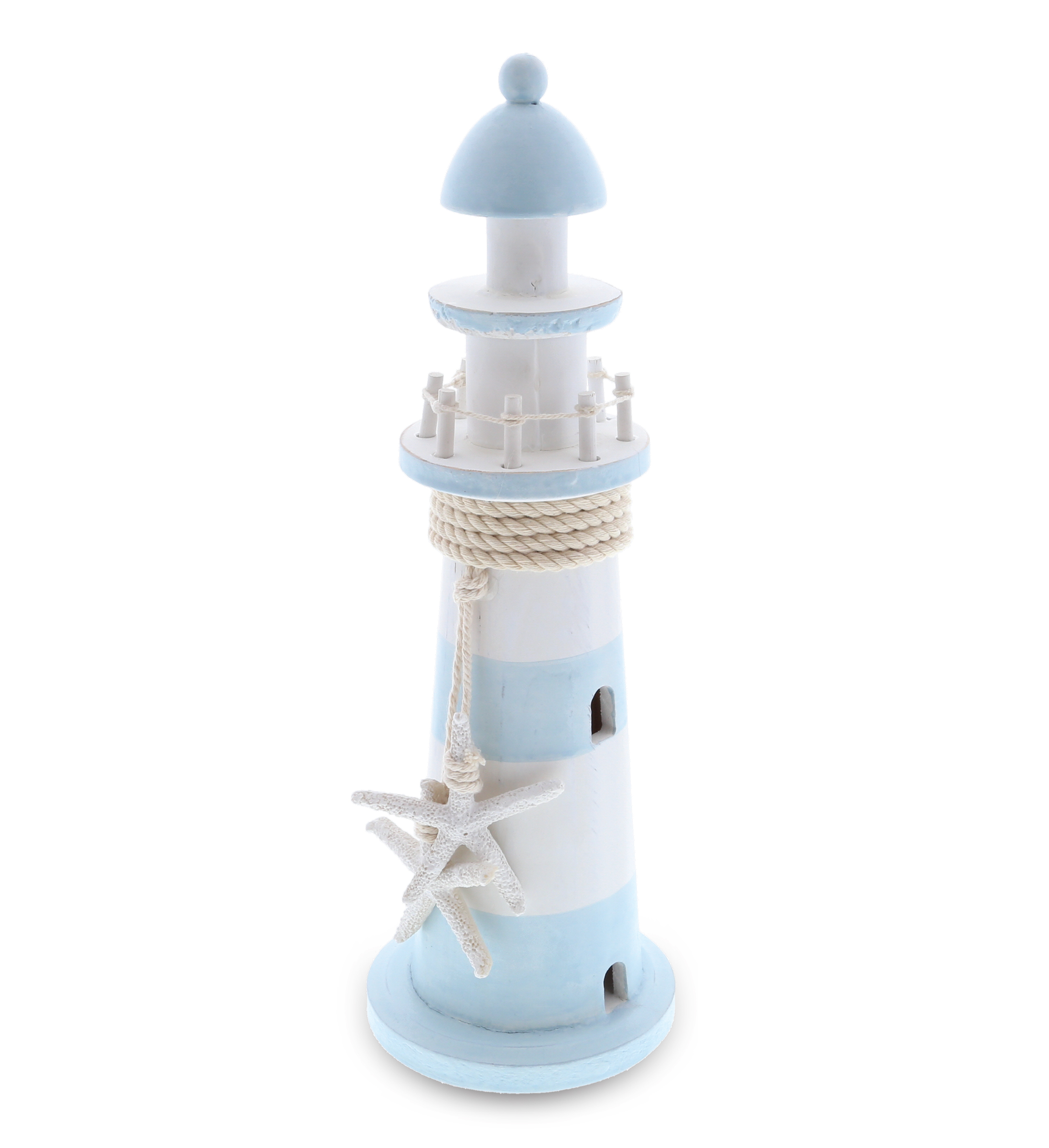 CoTa Global Blue Lagoon Wooden Lighthouse 12 Inch， Nautical Decor Light House Decorative Wood Sculptures， Tabletop Party and Home Decor Centerpieces， Miniature Lighthouse Gifts Figurine Collection