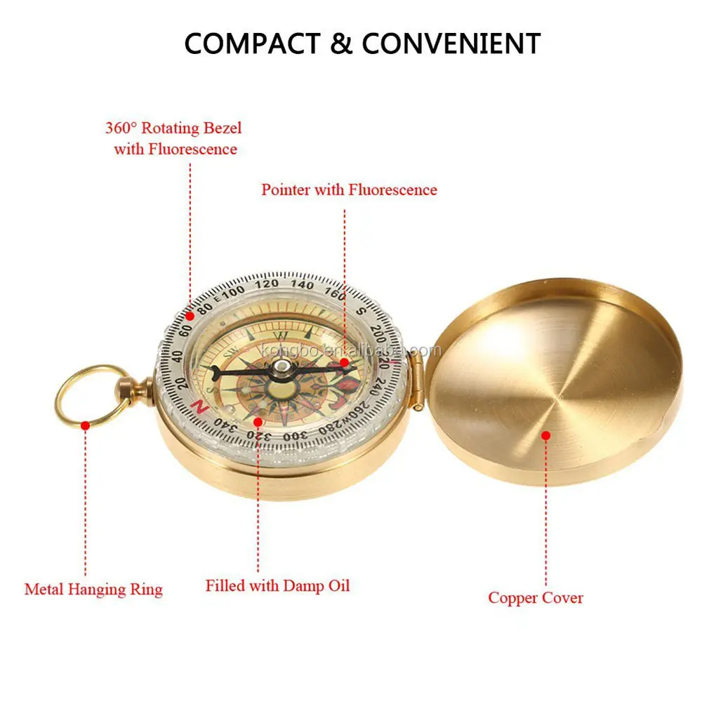 Outdoor Portable Travel Hiking geological Brass Copper Luminous boussole Vintage sundial Brujula Compass Camping gift