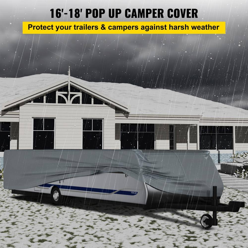 VEVOR Pop Up Camper Cover 4-Layer Folding Trailer Storage Cover with 3 Wind-Proof Ropes Storage Bag for 16ft. to 18ft. RVGray DCSLYCTC16-18G0A2V0