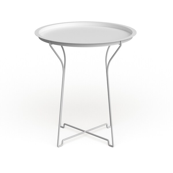 Atlantic Metal Round Side Tray Table; Removeable Tray Top， Decor， Wire Collapsible Legs， Indoor， Outdoor