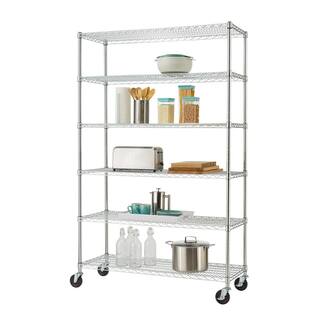 TRINITY EcoStorage Chrome 6-Tier Rolling Steel Wire Shelving Unit (48 in. W x 77 in. H x 18 in. D) TBFZ-0932