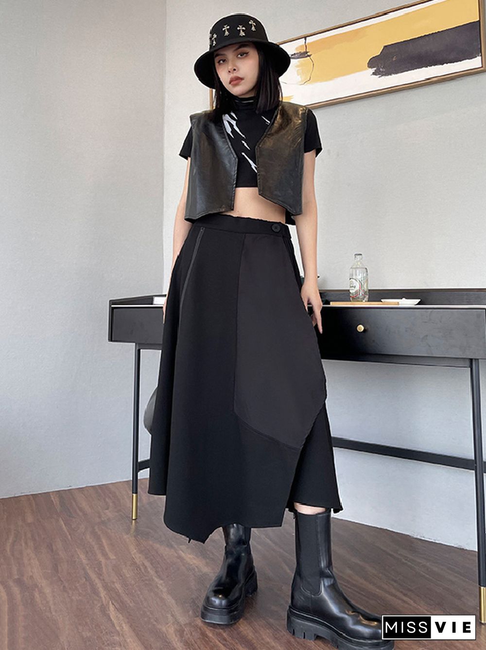 Casual High Waisted Irregularity Solid Color Skirt