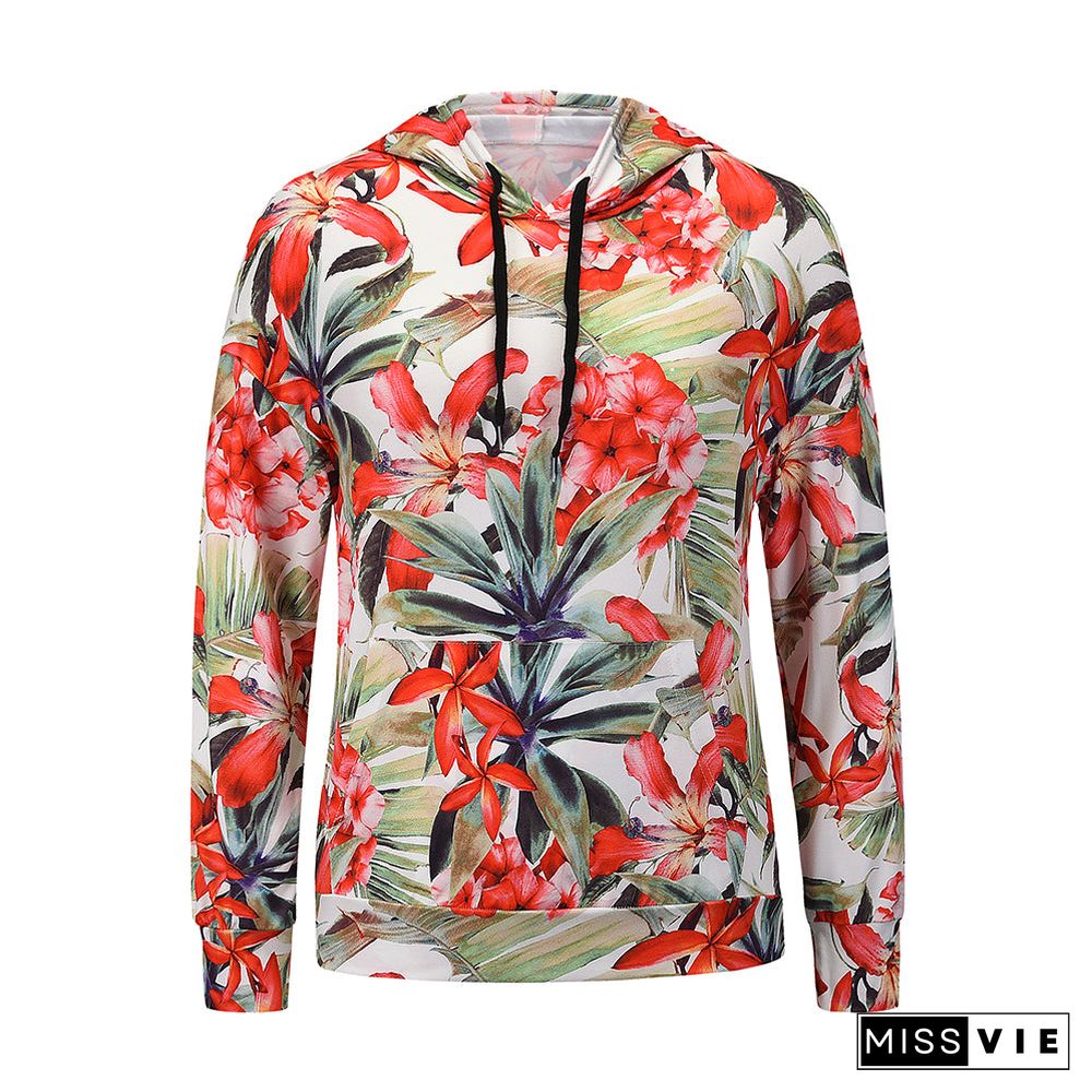 Casual Long Sleeve Floral Sweatshirt Hooded Top